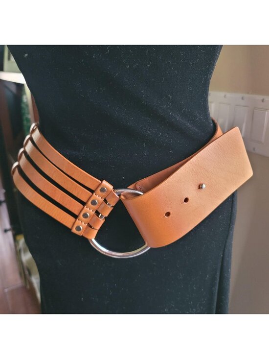 Vintage Banana Republic Wide Brown Multi Strap Leather Waist Belt with Large Sil main image 5